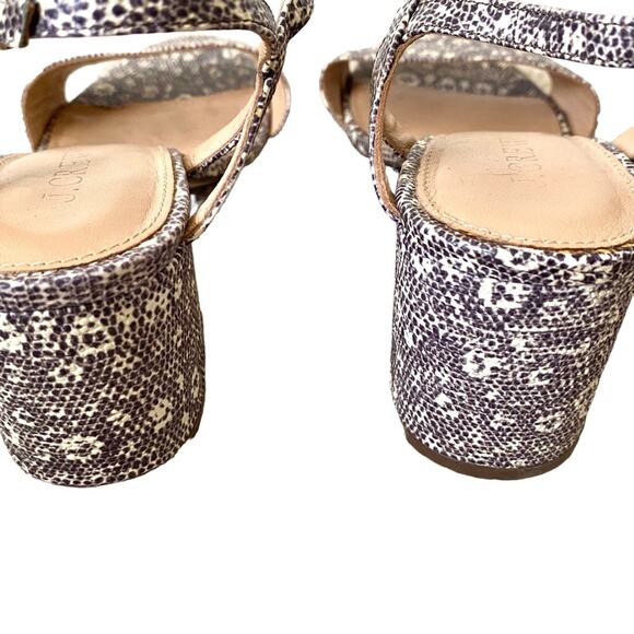 J. Crew Lizard Snake Print Leather Block Heel Strappy Sandal size 8.5 Gray Cream - Picture 7 of 11